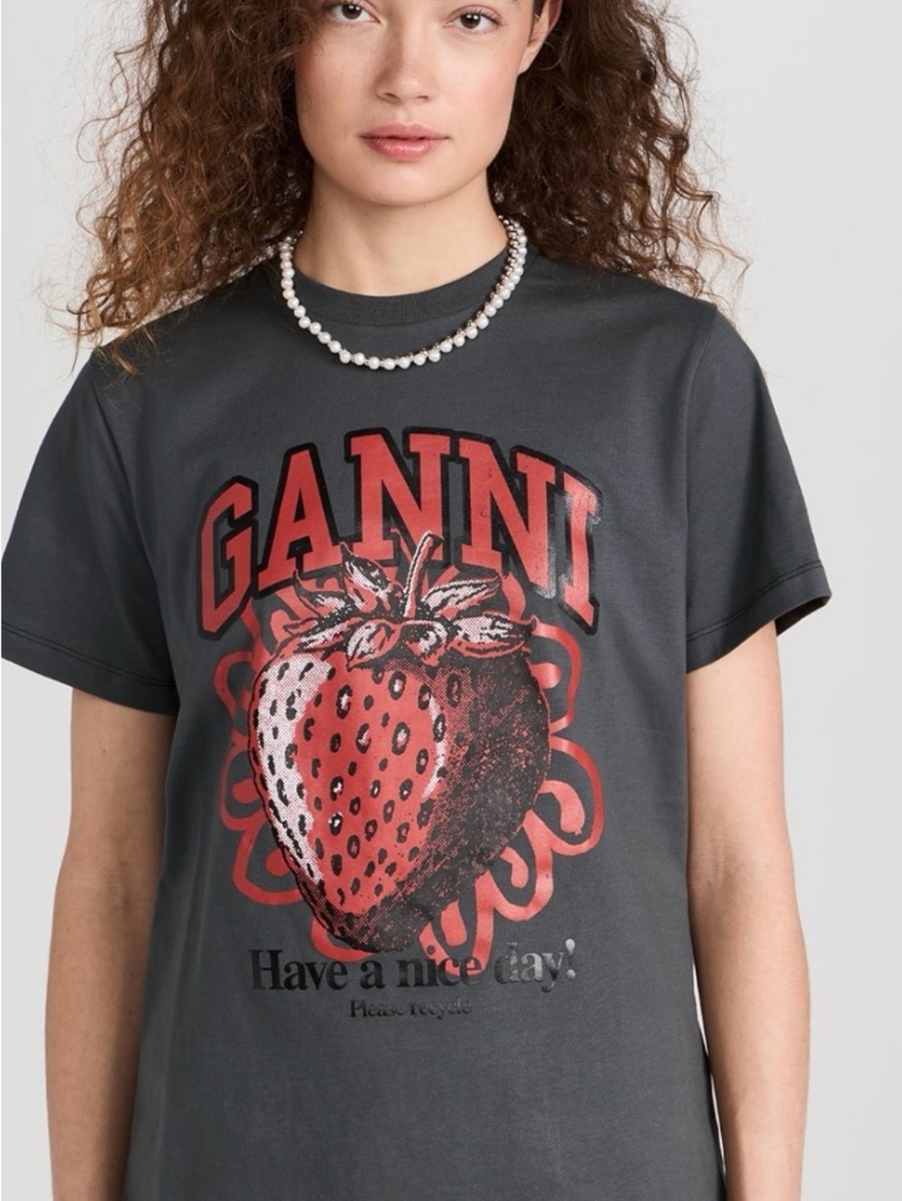 Ganni grey relaxed strawberry t-shirt